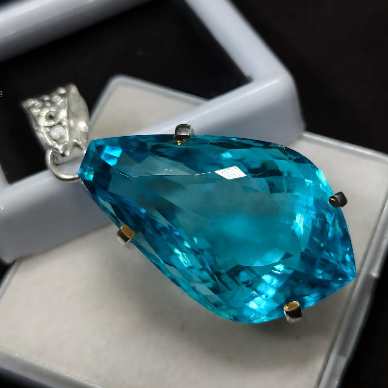 70+ Ct Lab Created Swiss Blue Topaz Fancy Cut German Silver Solitaire Pendant
