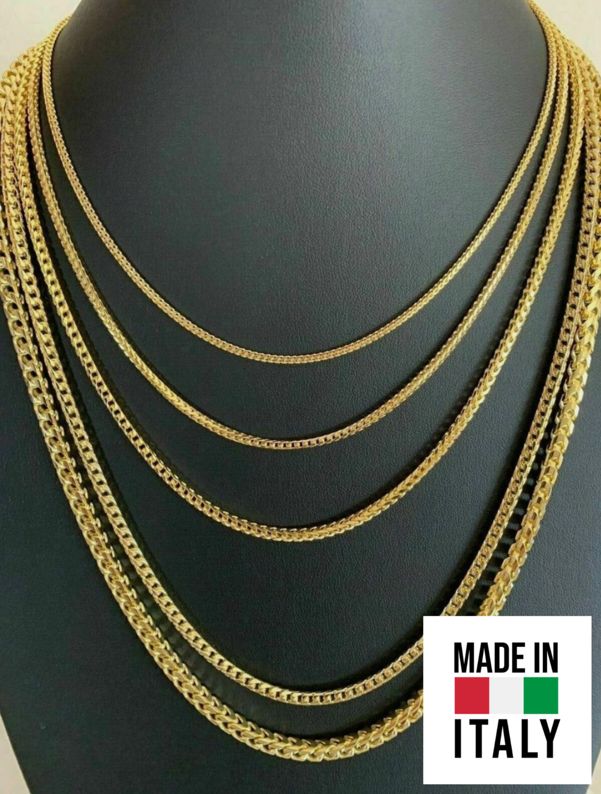 Men’s Real 14k Gold Plated Solid 925 Sterling Silver Franco Chain Necklace