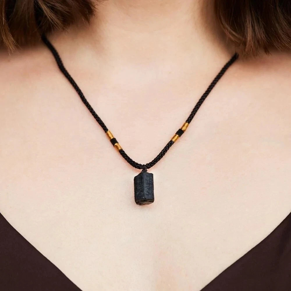 Black Tourmaline Pendant Necklace Natural Rough Crystal Healing Protection Gift