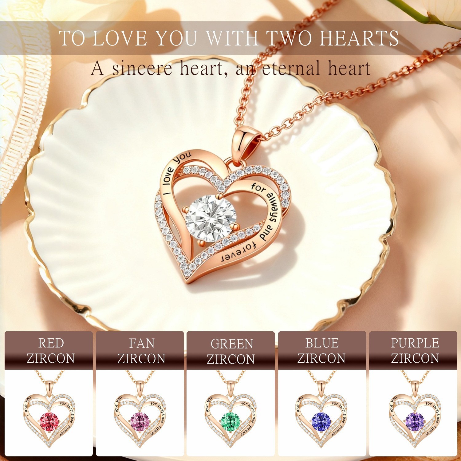 925 Sterling Silver CZ Birthstone Heart Pendant Necklace Forever Love Gift
