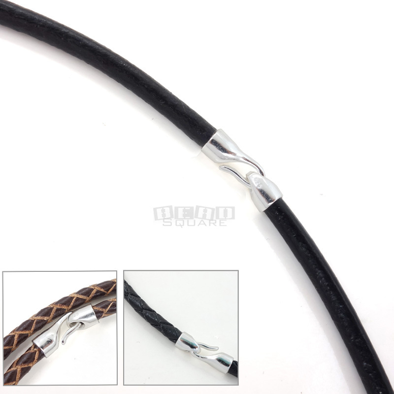 Sterling Silver Hook Clasp 3mm Round Genuine Leather Cord Necklace / Bracelet
