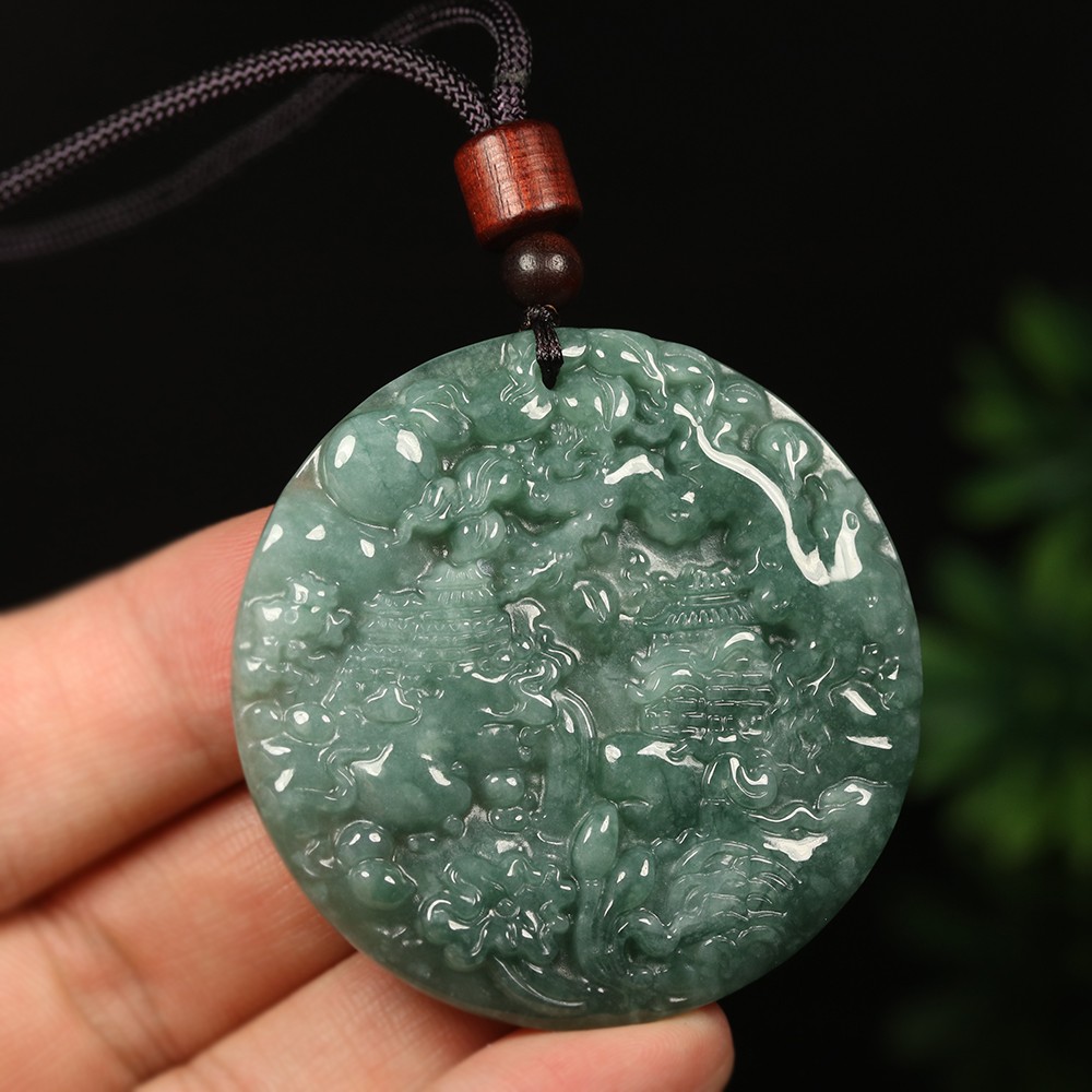 Certified Grade A 100% Natural Green Burma Jadeite Jade Pendant Landscape 00207