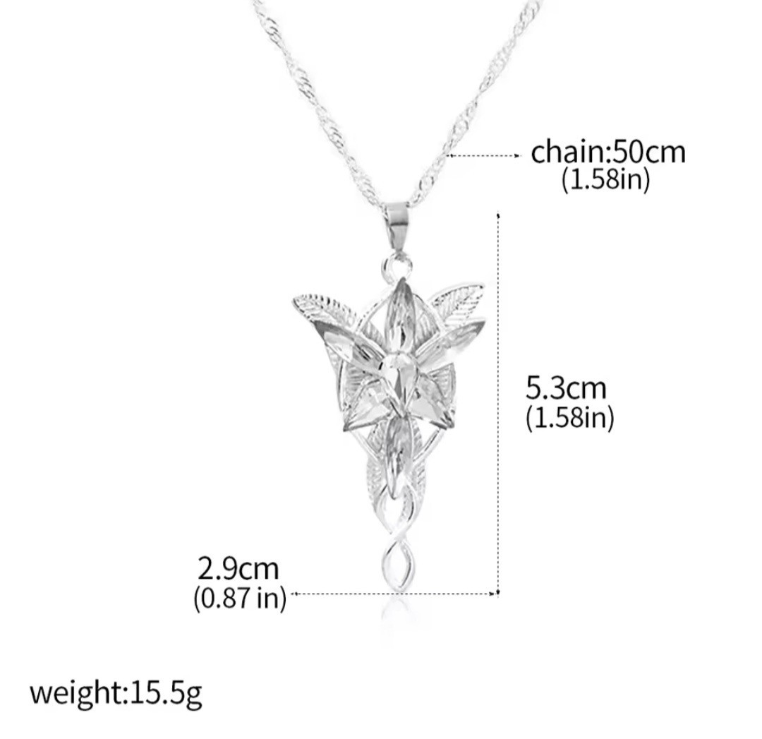 Lord Of the Rings Evenstar Silver Necklace Arwen Aragorn Elven LOTR + Gift Bag