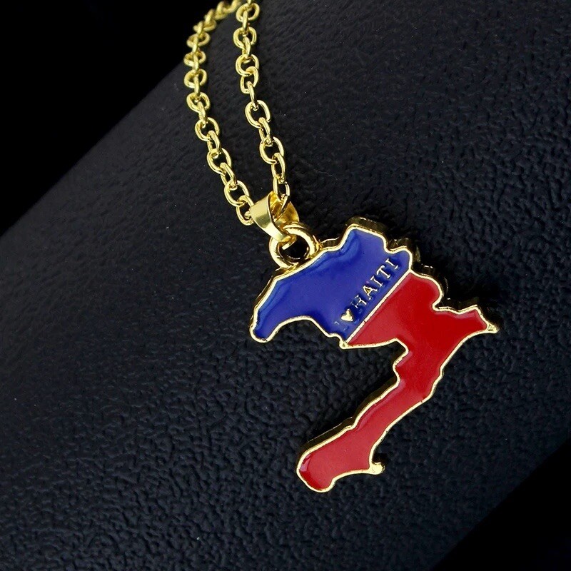 Haiti Map Stainless Steel Necklace, Unisex, Jewelry, Gold Plated, Female, Male