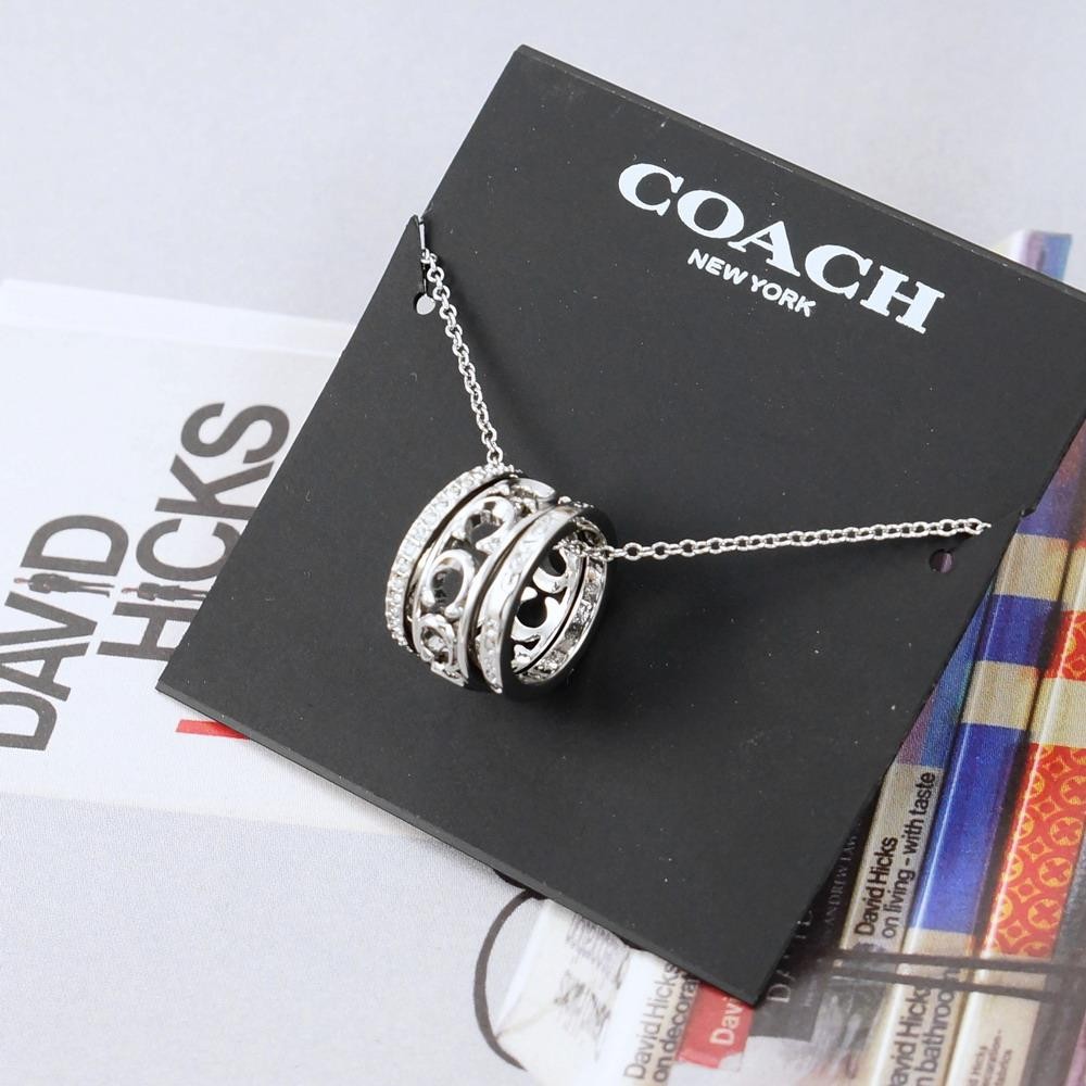 NWT Coach Signature Metal Openworks Necklace Silver Tone