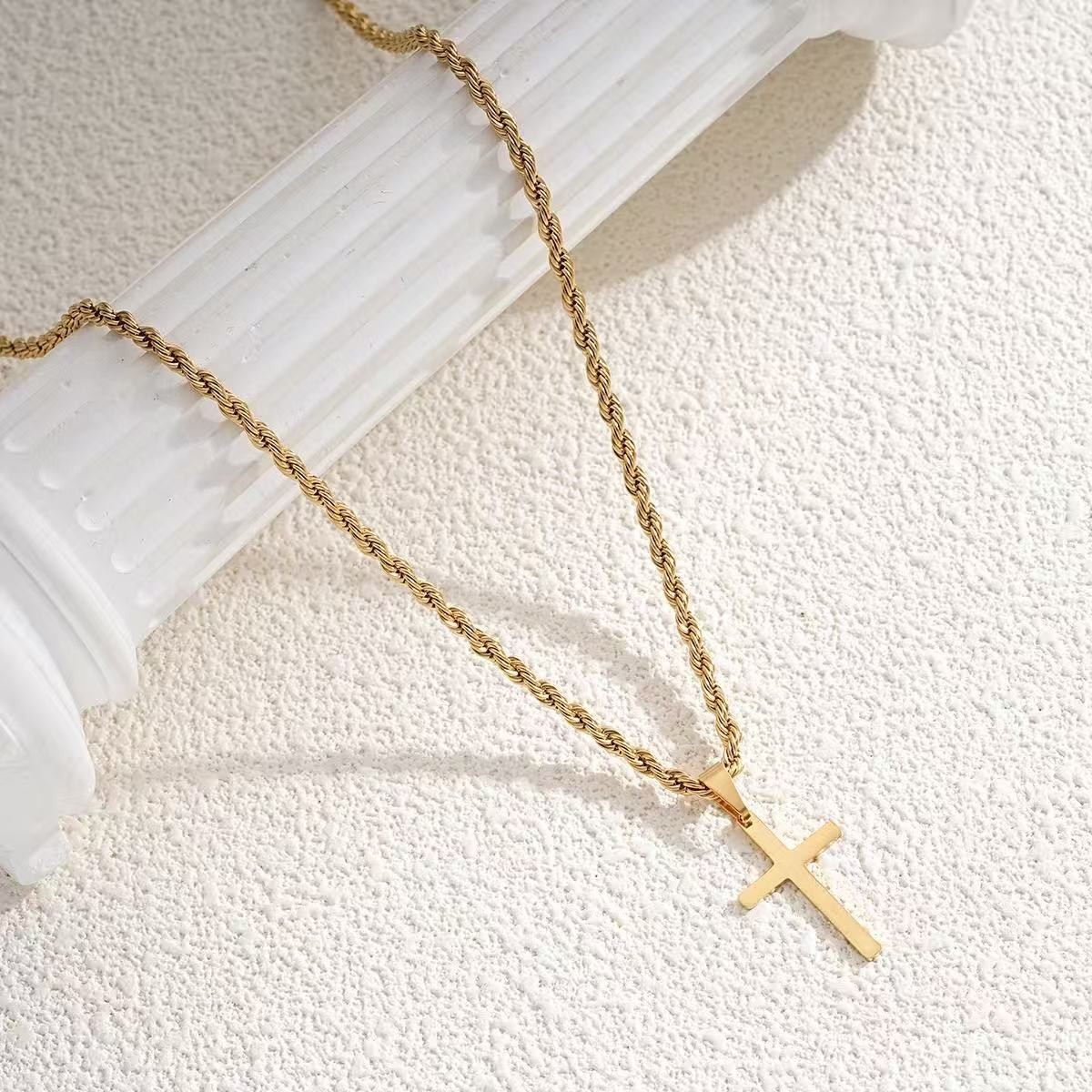 Stainless Steel Cross Pendant Necklace – Rope Chain 20” Christian Jewelry NEW