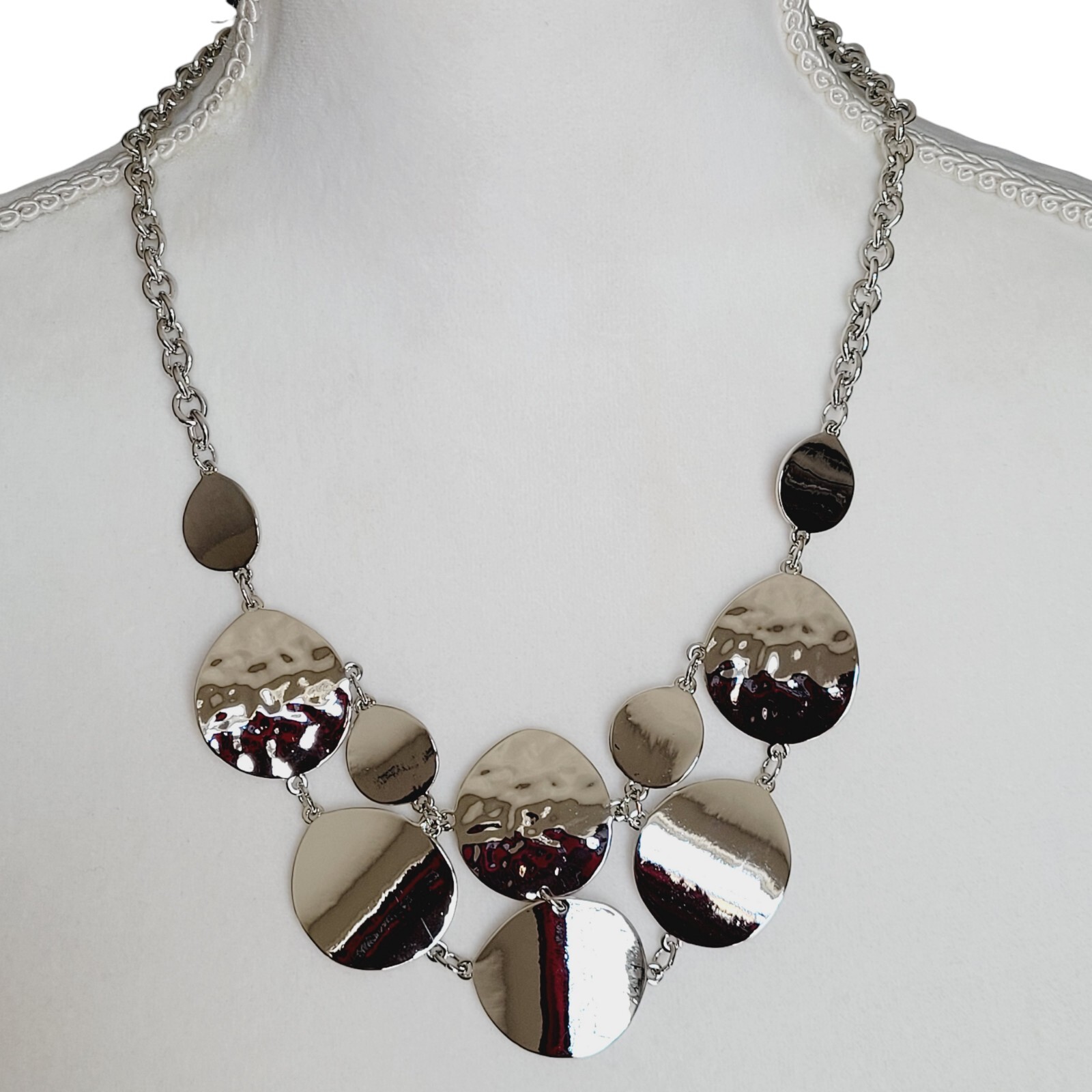 New Directions 20″ Necklace Polished & Hammered Discs Thick Rolo Chain NEW