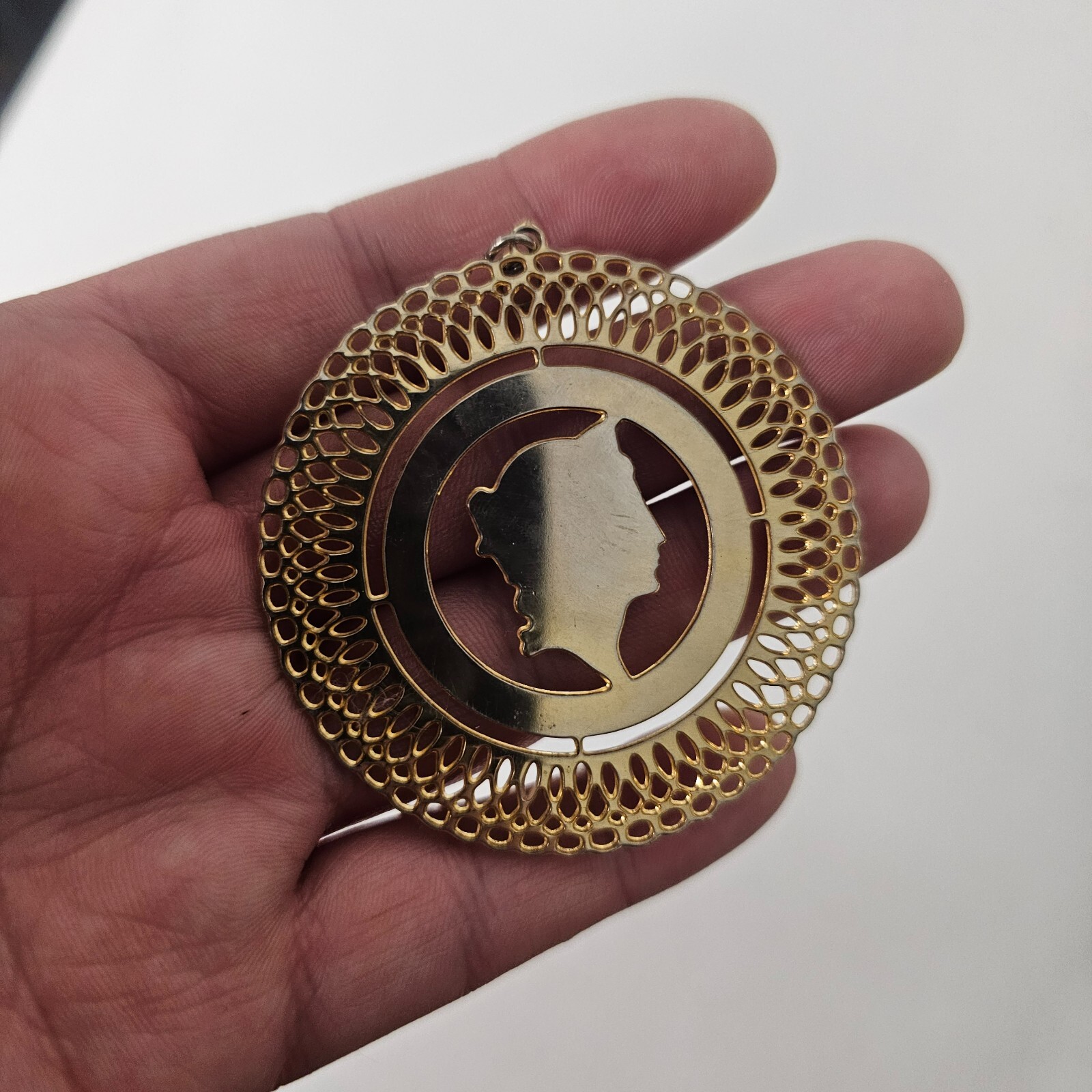 Gold Tone Liberty Head Circle Pendant Medallion