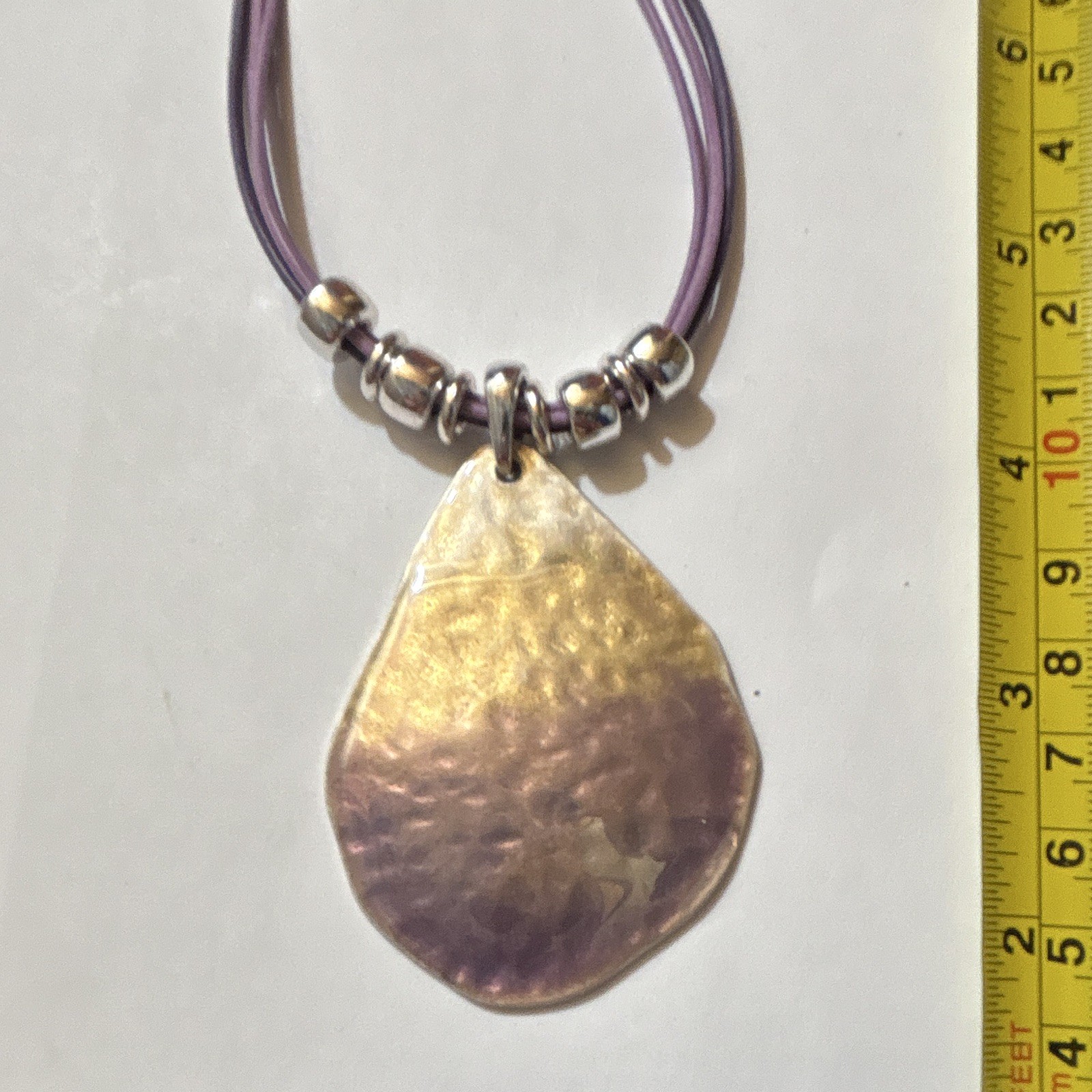 Purple Cord Necklace Teardrop Charm Pendant Silver Tone Lobster Clasp 18 in