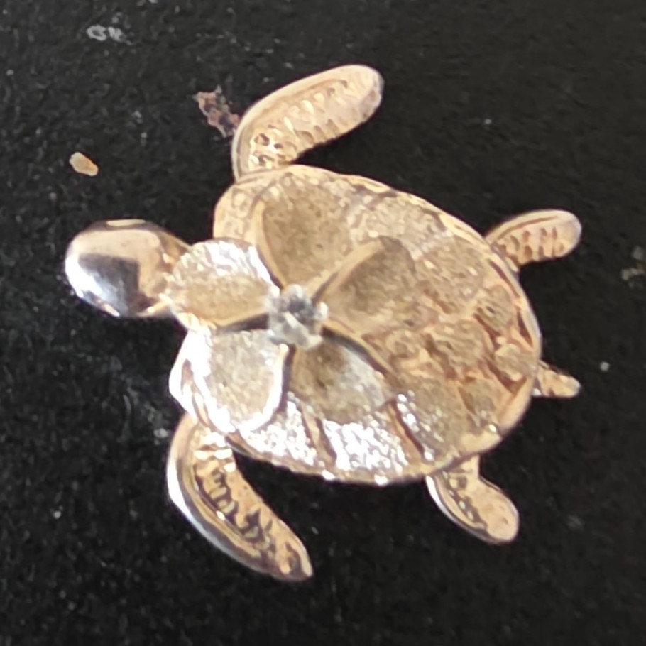Sterling Silver Turtle Charm Pendant w/ Clear Round Cubic Zirconia Stone