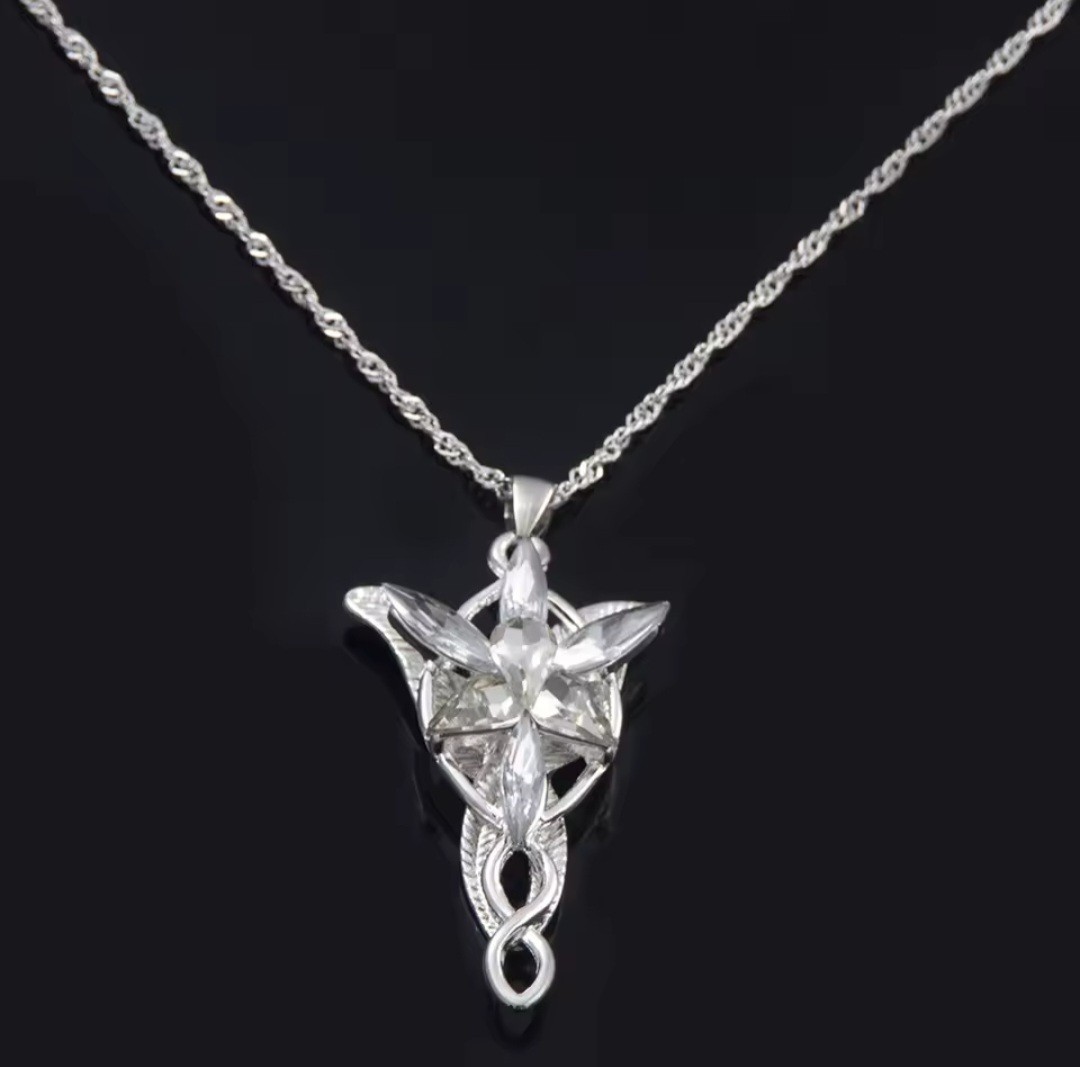 Lord Of the Rings Evenstar Silver Necklace Arwen Aragorn Elven LOTR + Gift Bag