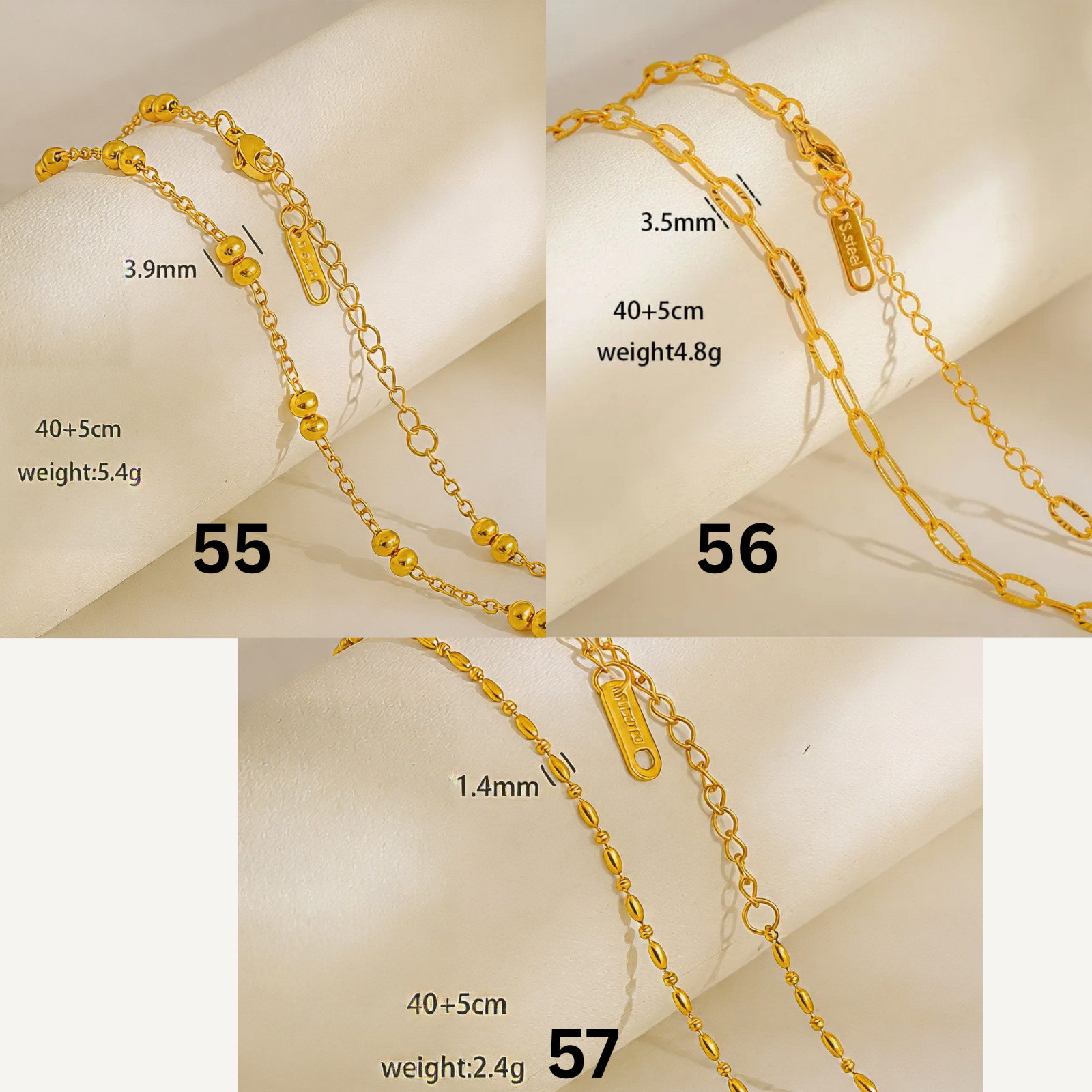 18K Gold Plated Stainless Steel Chain Necklace Cuban Rope Snake Cable Unisex