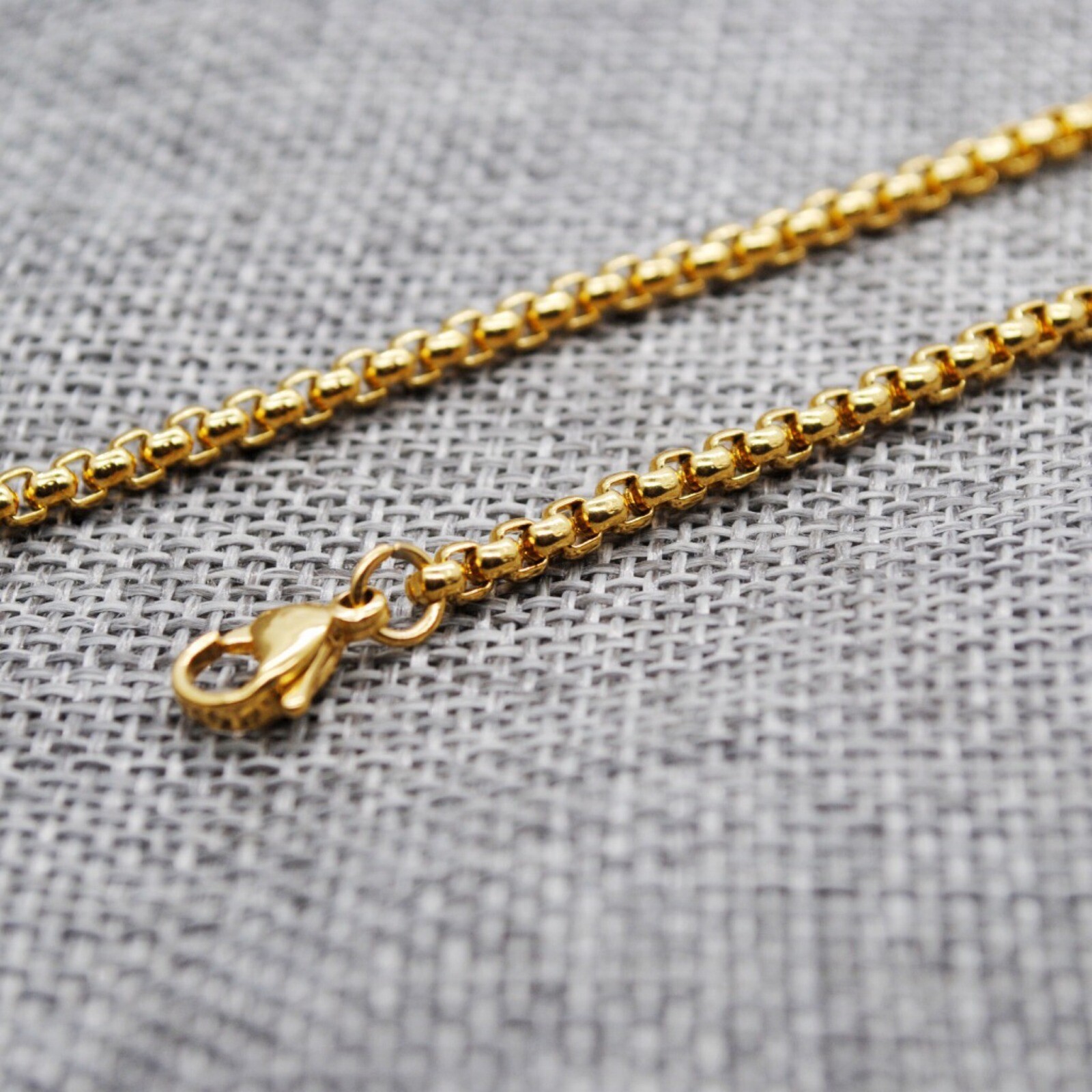 Wholesale 18K Gold Plated 3mm Square Rolo Box Cylinder Chain Necklace 18″- 28″