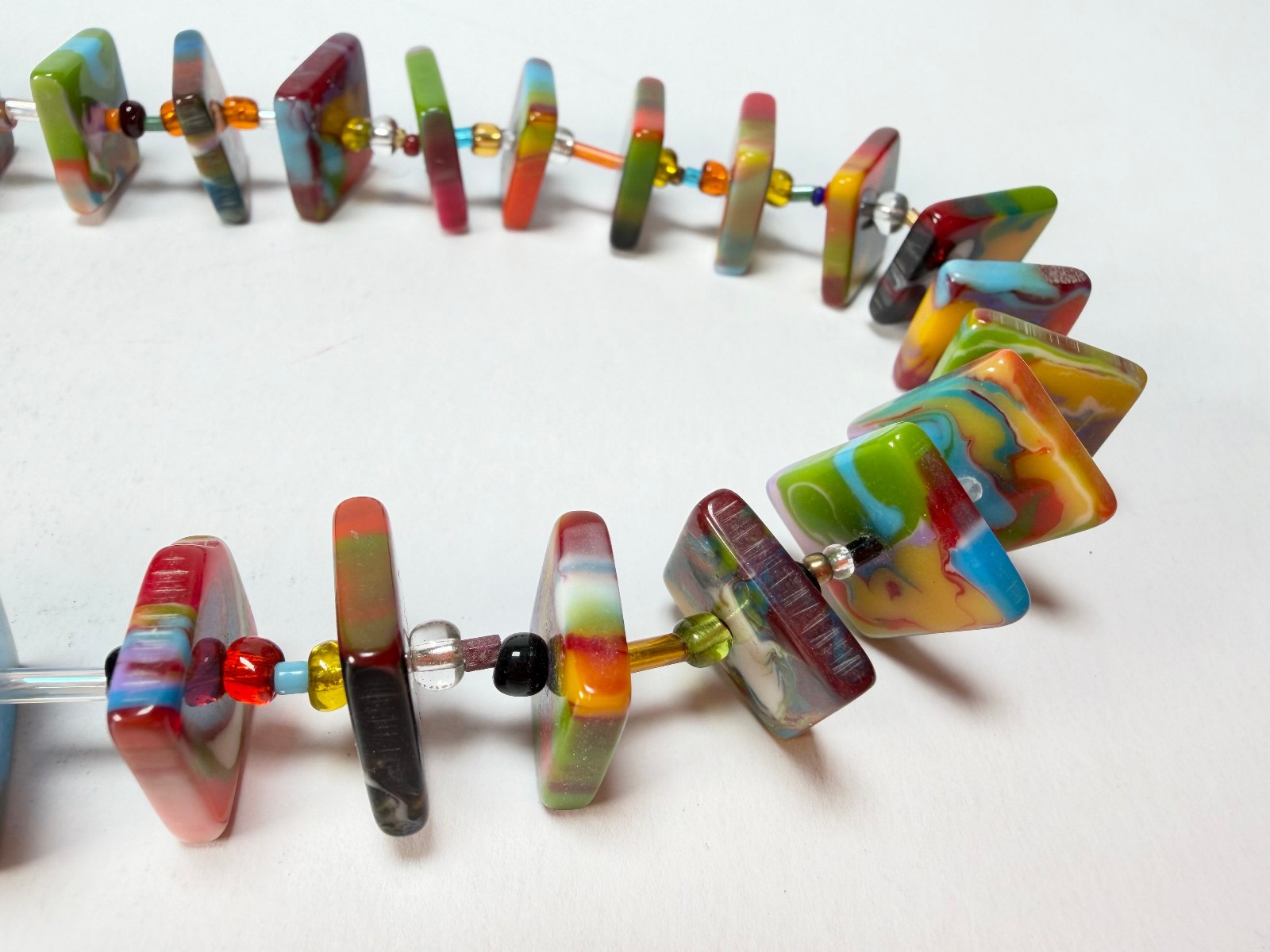 Jackie Brazil “Africa” Kandinsky Liquorice Squares & Beads 70cm Necklace (N0009)