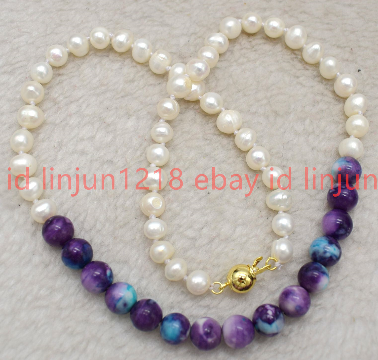 10mm Natural Purple Multicolor Turquoise & 7-8mm White Pearl Necklace 14-24 in