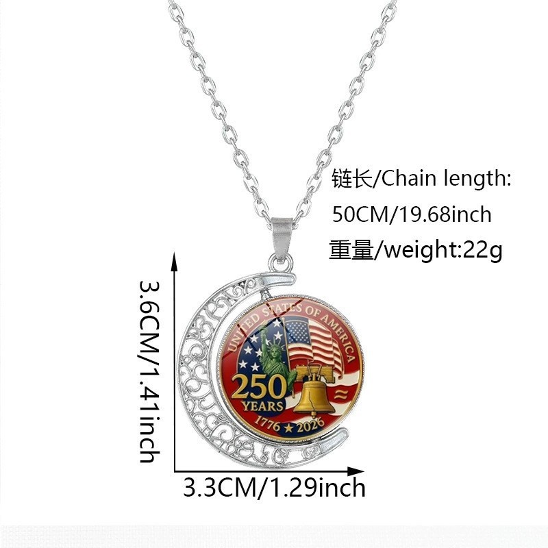 American 250th Anniversary Double-Sided Rotating Moon Alloy Necklace