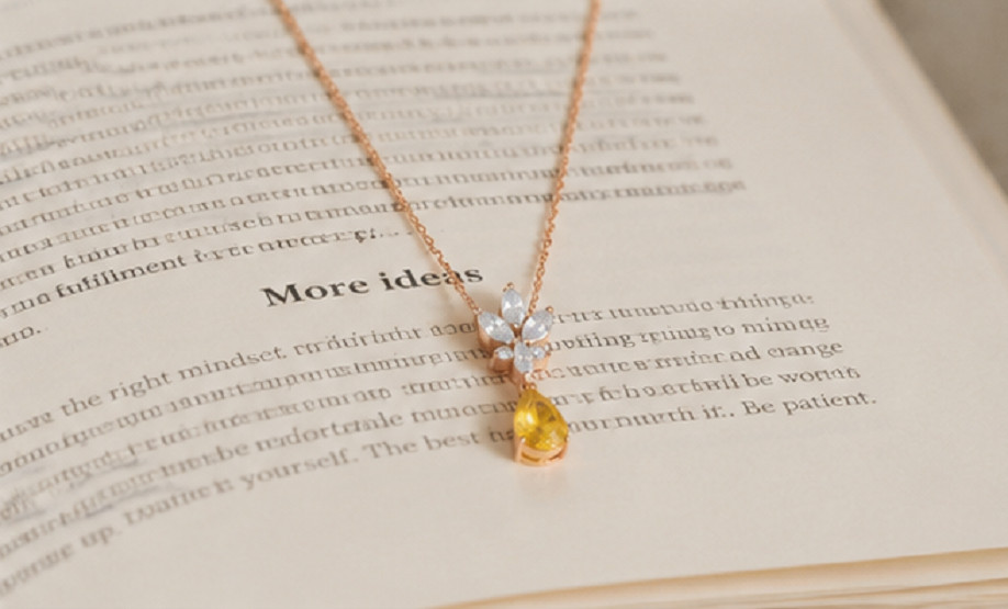 4ct Pear Cut Simulated Yellow Citrine/Diamond Drop Necklace 14k Rose Gold Plated