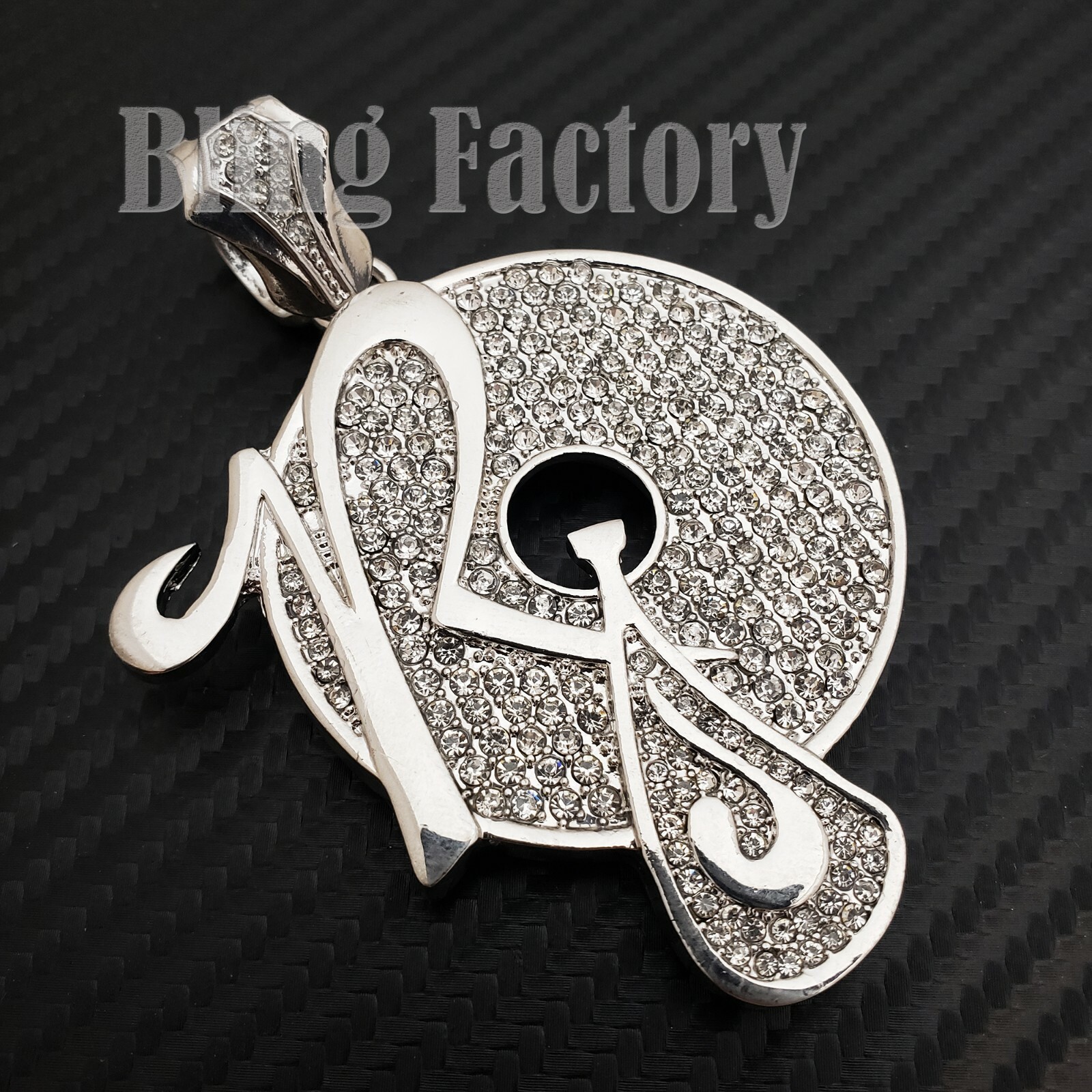 Hip Hop Iced White Gold plated Lab Diamond Large ROCAFELLA Bling Charm Pendant
