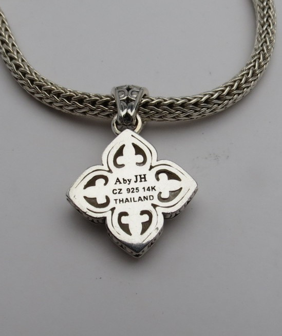 John Hardy Sterling Silver Classic Chain Necklace & CZ Cross Pendant 18