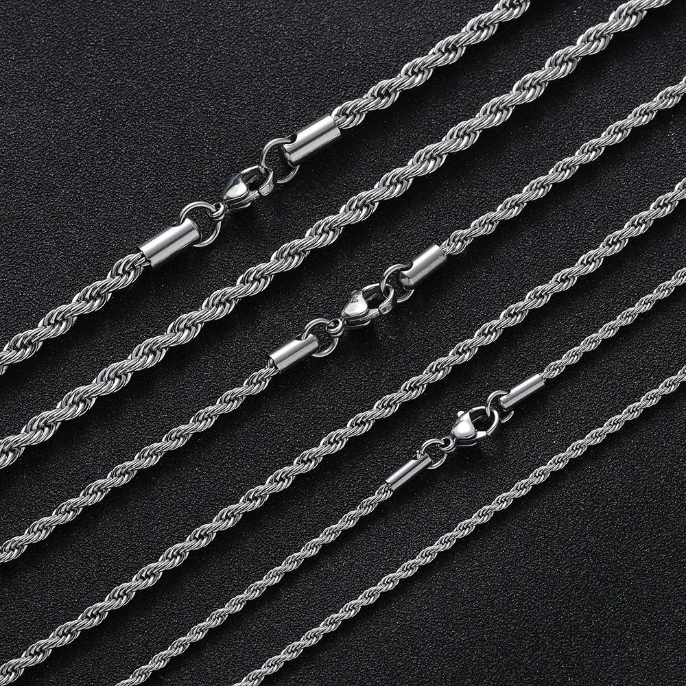 2-6MM Stainless Steel Rope Chain Necklace Waterproof Never Fade 16-30in