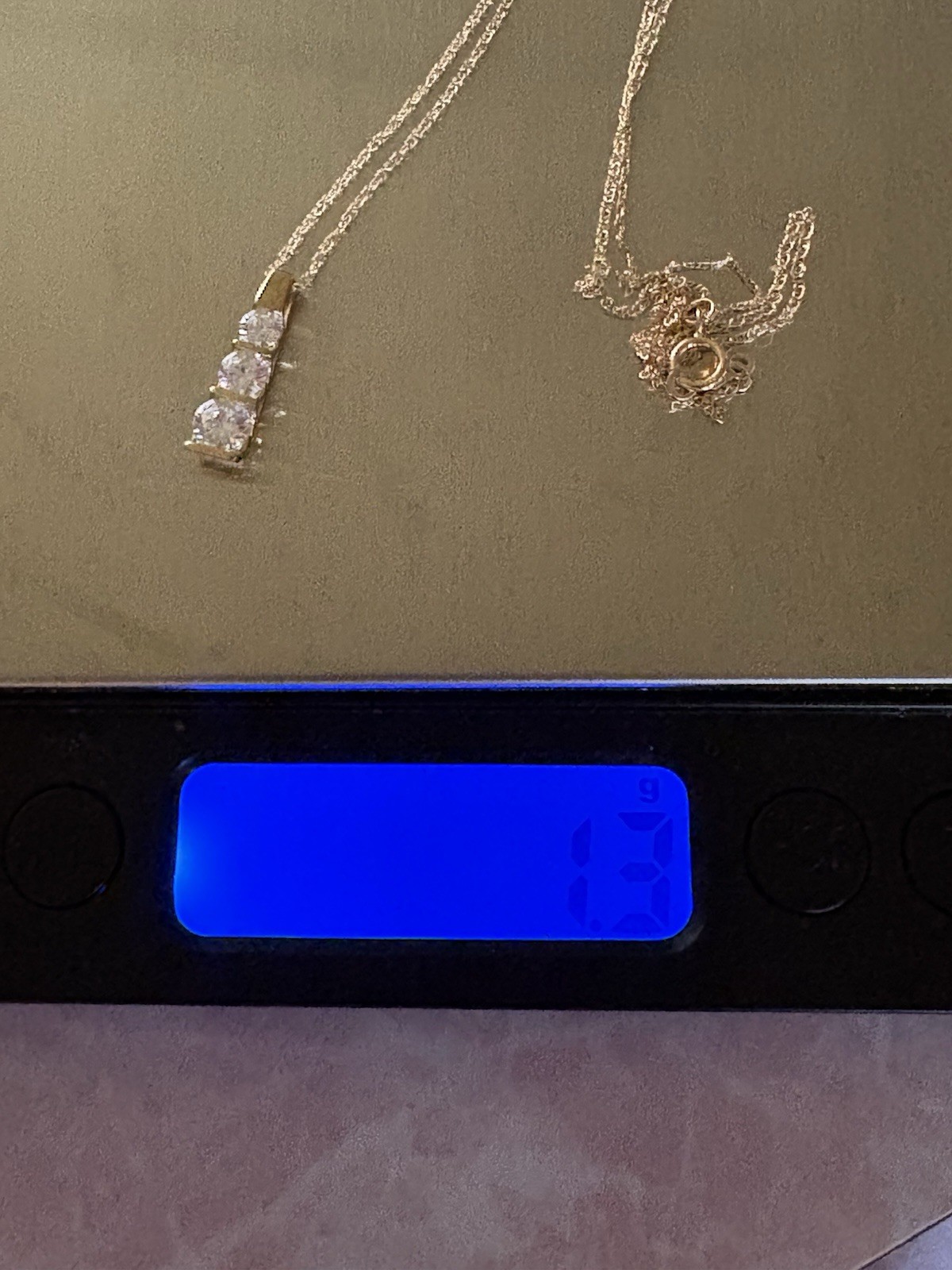 Diamonique 14k Yellow Gold CZ 3-Stone Bar Pendant Necklace 18in Cable