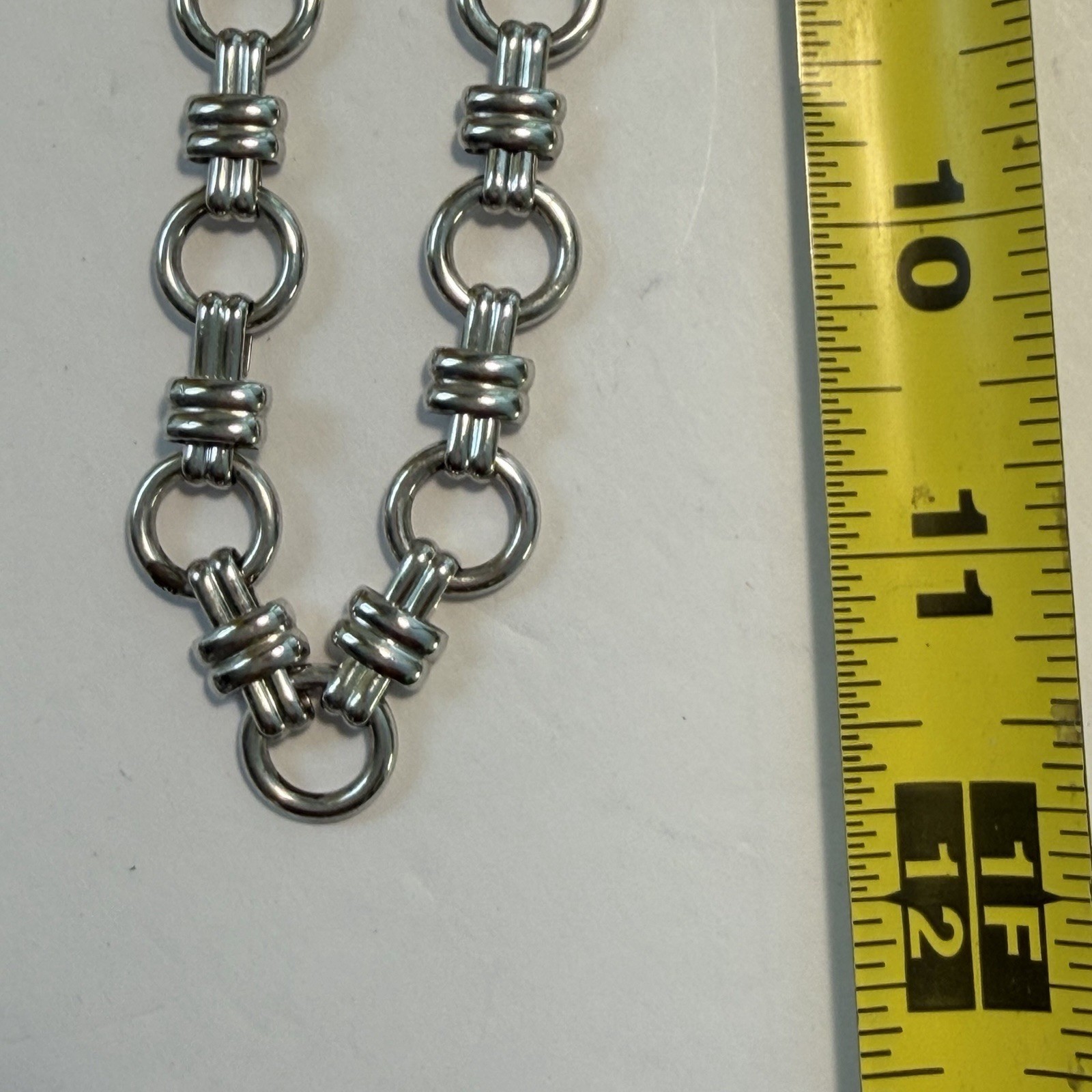 Vintage MONET Silver Tone Geometric Link Necklace Heavy ModernistRound Bar Chain