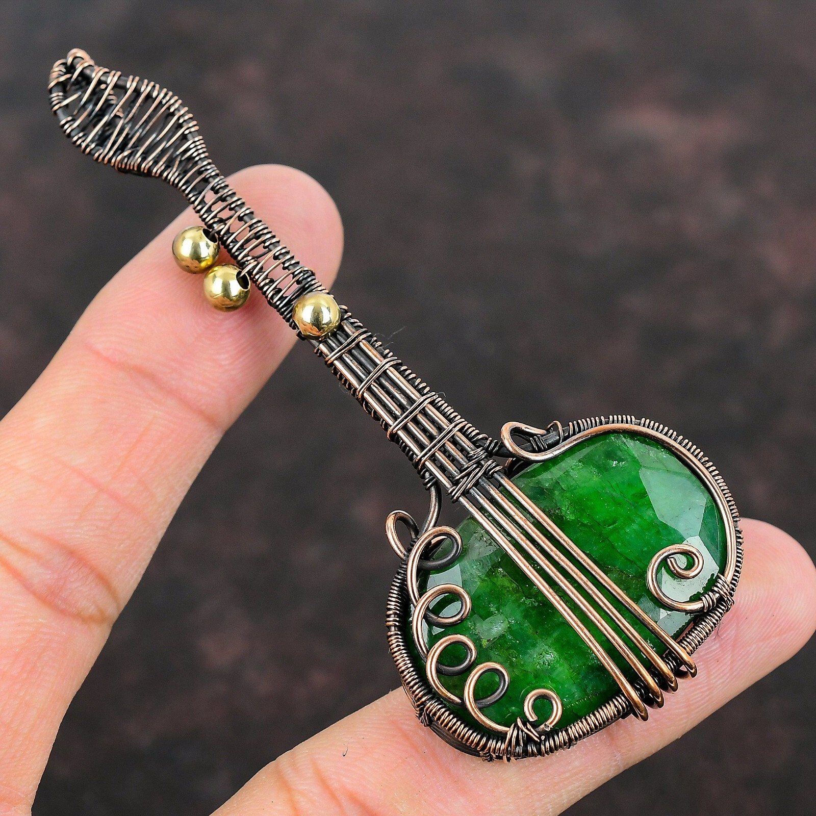 Gift For Her Wire Wrapped Pendant Dainty Guitar Pendant Copper Wire Jewelry 3.7″
