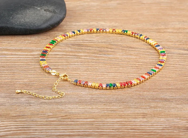 Classic Colorful Tennis Necklace Men and Women Rectangular Full Zircon.