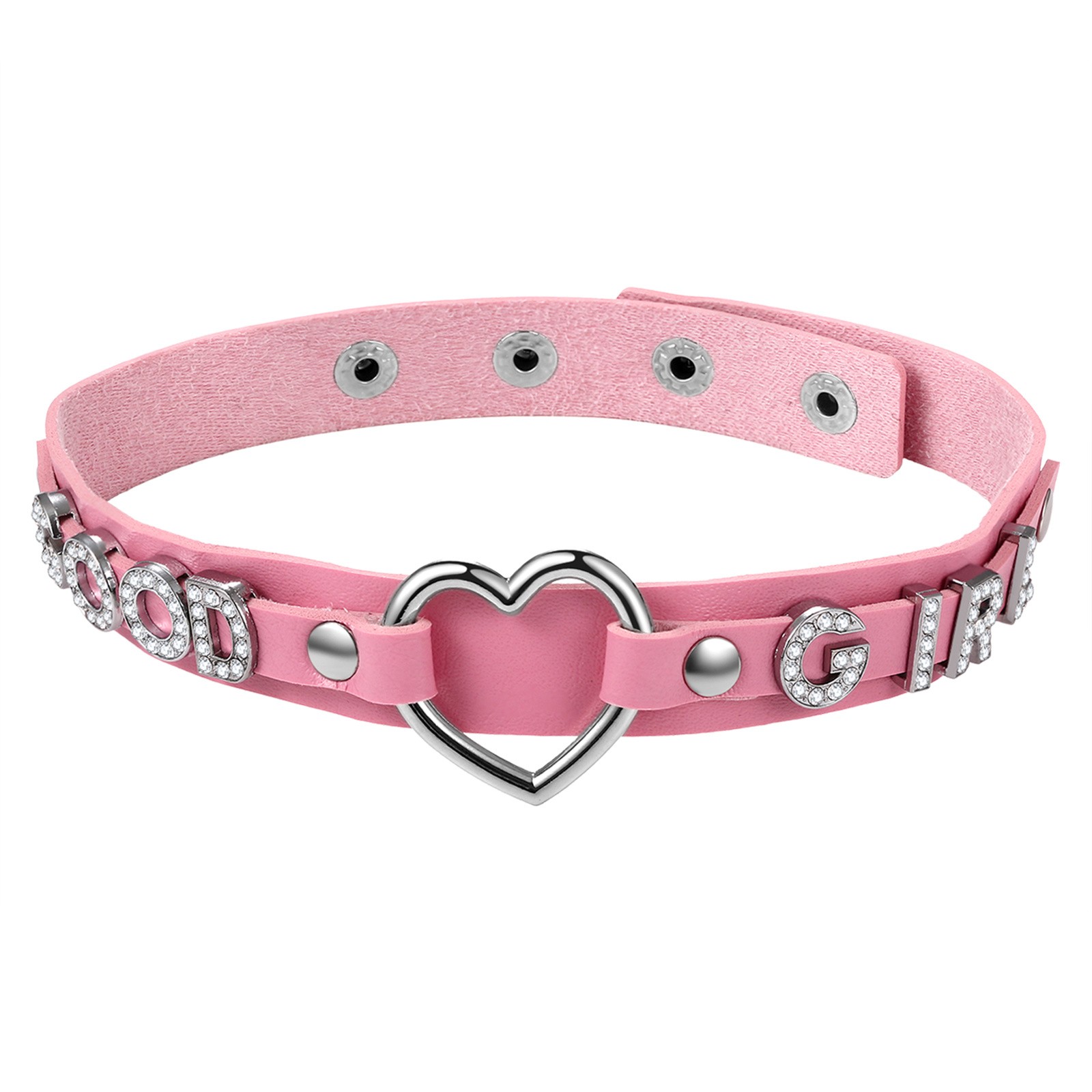 Bling Rhinestone GOOD GIRL Heart Pendant Choker Adjustable Women Collar Necklace