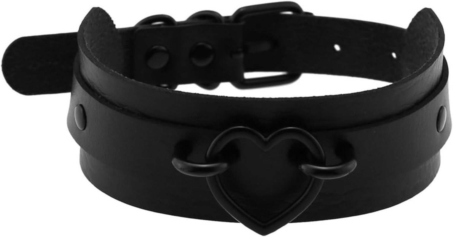 Black Heart Choker Collar for Women, PU Leather Goth Necklace Body Chain Set for