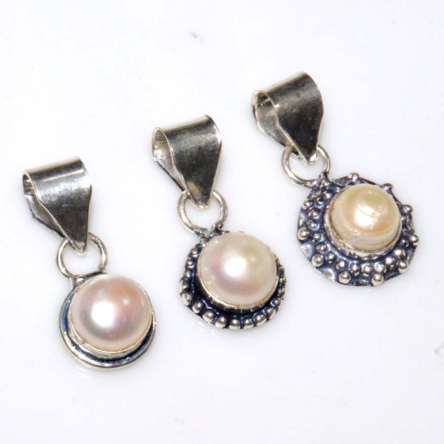 925 Silver Plated Pearl Jewellery Pendant Handmade Gemstone Size 1.3″