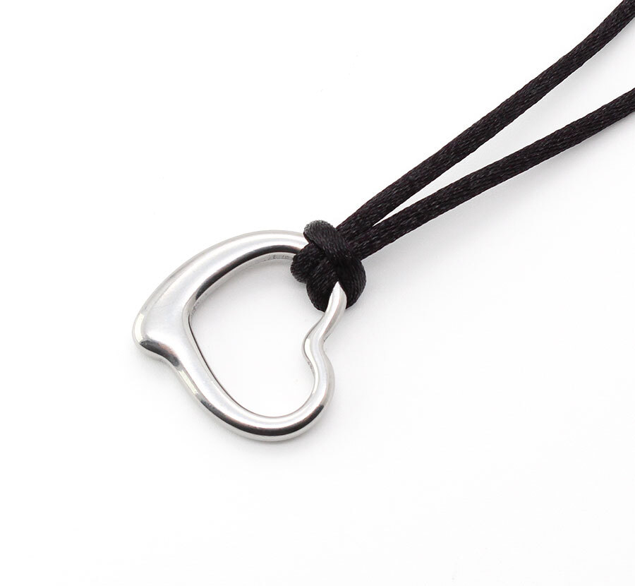 Stainless Steel Heart Pendant Necklace with Satin Silk Cord – 16″ to 30″