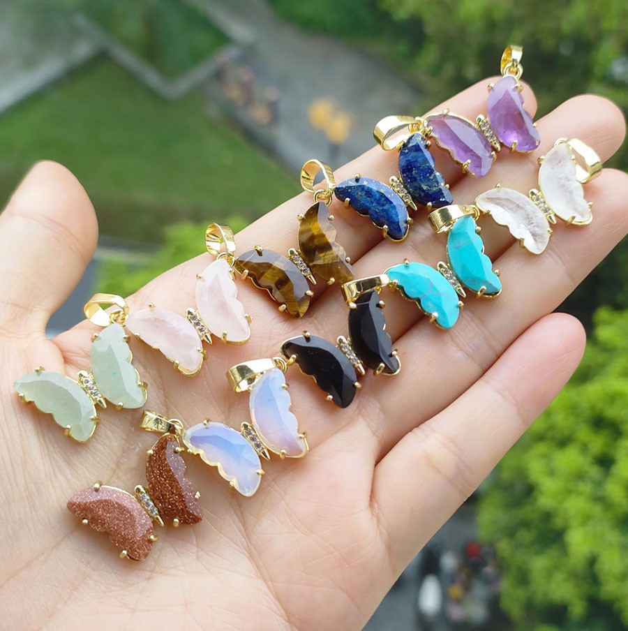 10pcs Amethyst Vary Gems stone Butterfly Pendants Magic Reiki Healing Amulet