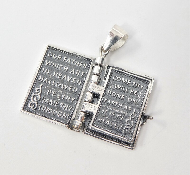 925 Sterling Silver Lord’s Prayer Holy Bible Open Pages Locket Charm Pendant