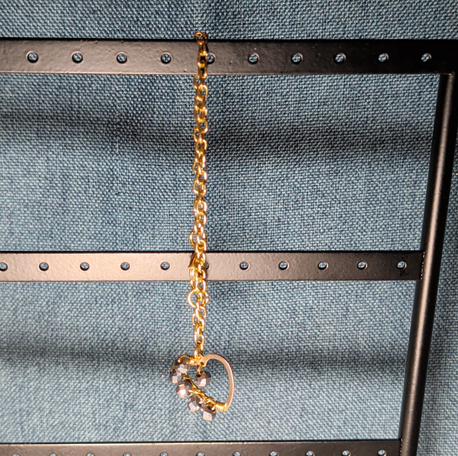 Wire Wrapped Heart Bracelet Gold Tone Hematite Bead Boho