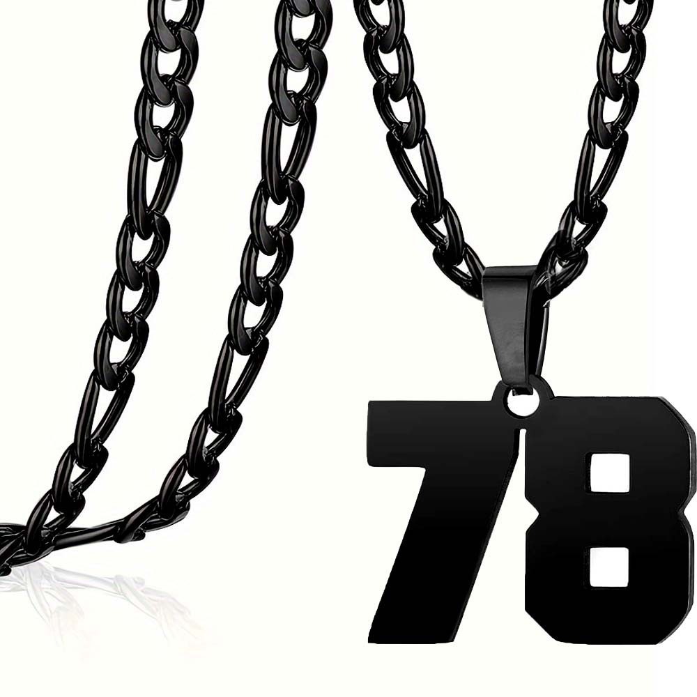 #00-#99 SPORTS BLACK NUMBER Pendant Charm / 24IN STAINLESS CHAIN NECKLACE