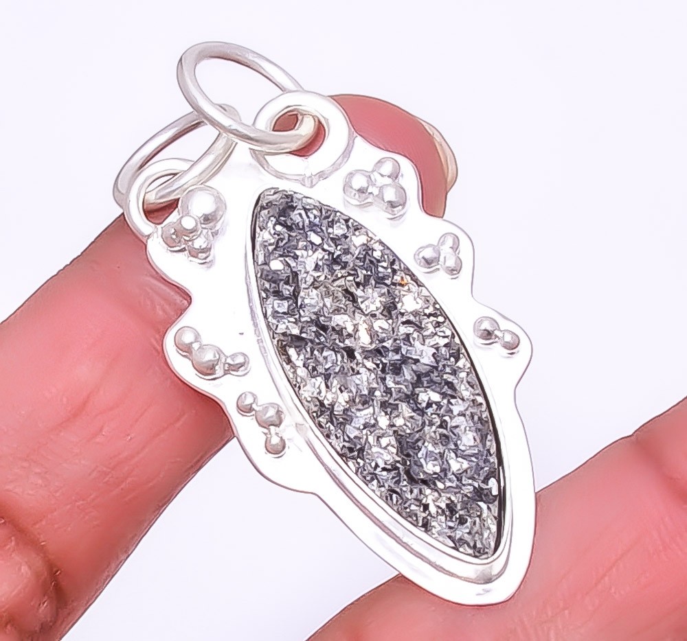 Rough Lvikite – Black Moonstone 925 Sterling Silver Bali Pendant 1.76″ A346