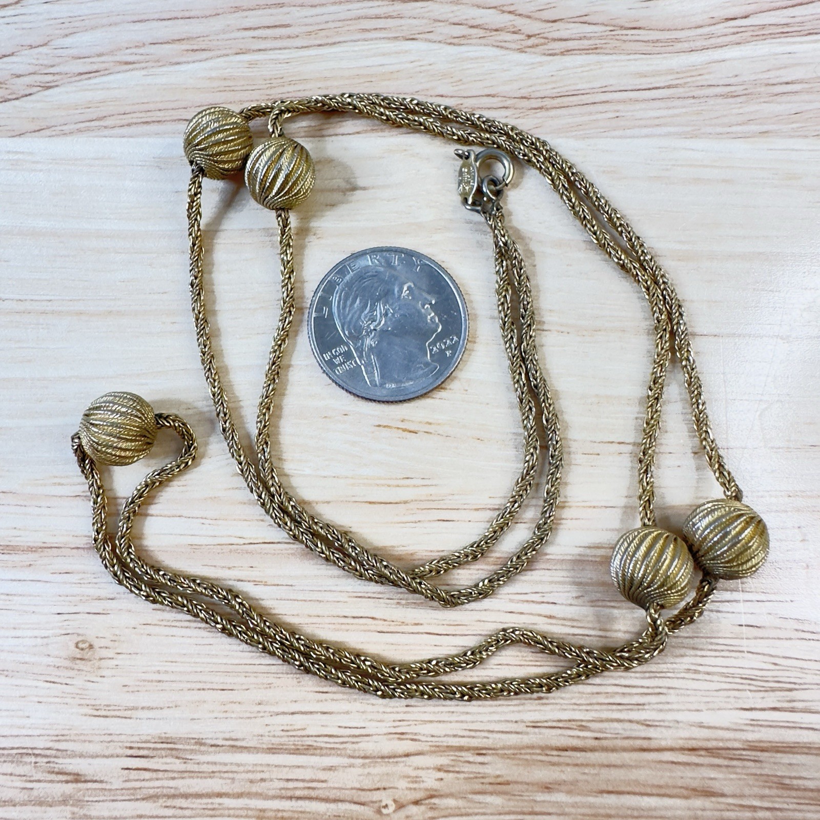 Vintage Grosse Germany 1960 Antique Gold Tone Chain Necklace with Balls 30″