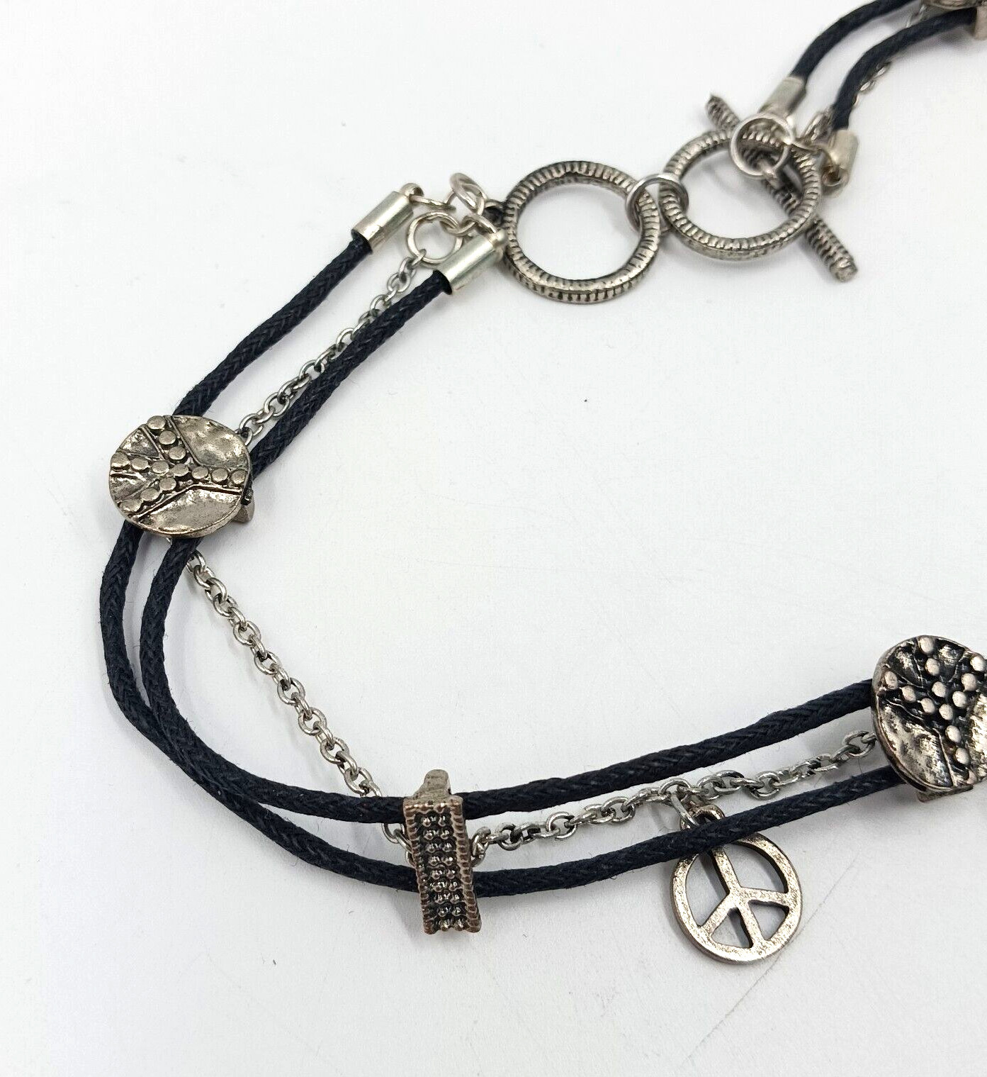 TYJ Collection Choker Necklace Peace Signs Corded And Chain Layered Brown 14″