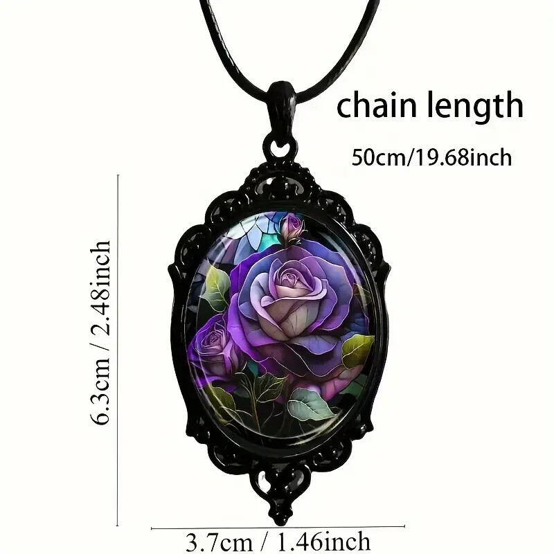 Vintage Purple Rose Necklace Gothic Pendant Fashion Jewelry Women Girls Gift