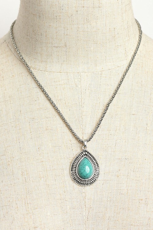 Women’s Fashion Jewelry Vintage Turquoise Tibetan Silver Chain Pendant Necklace