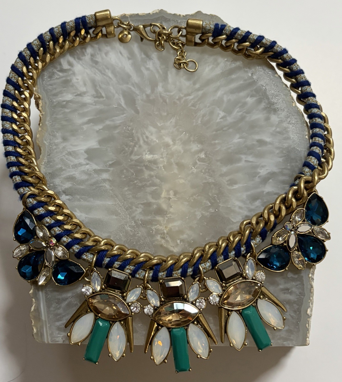 J. Crew Butterflies and Bees Collar Woven Cord Bright Crystal Clusters Necklace
