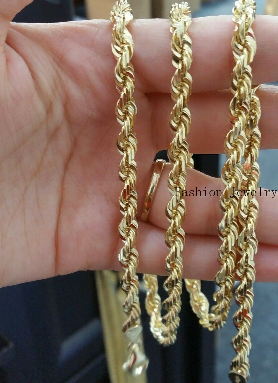 Solid 10K Yellow Gold 6mm Rope Chain Necklace 20 22 24 26 28 Inch Real Gold