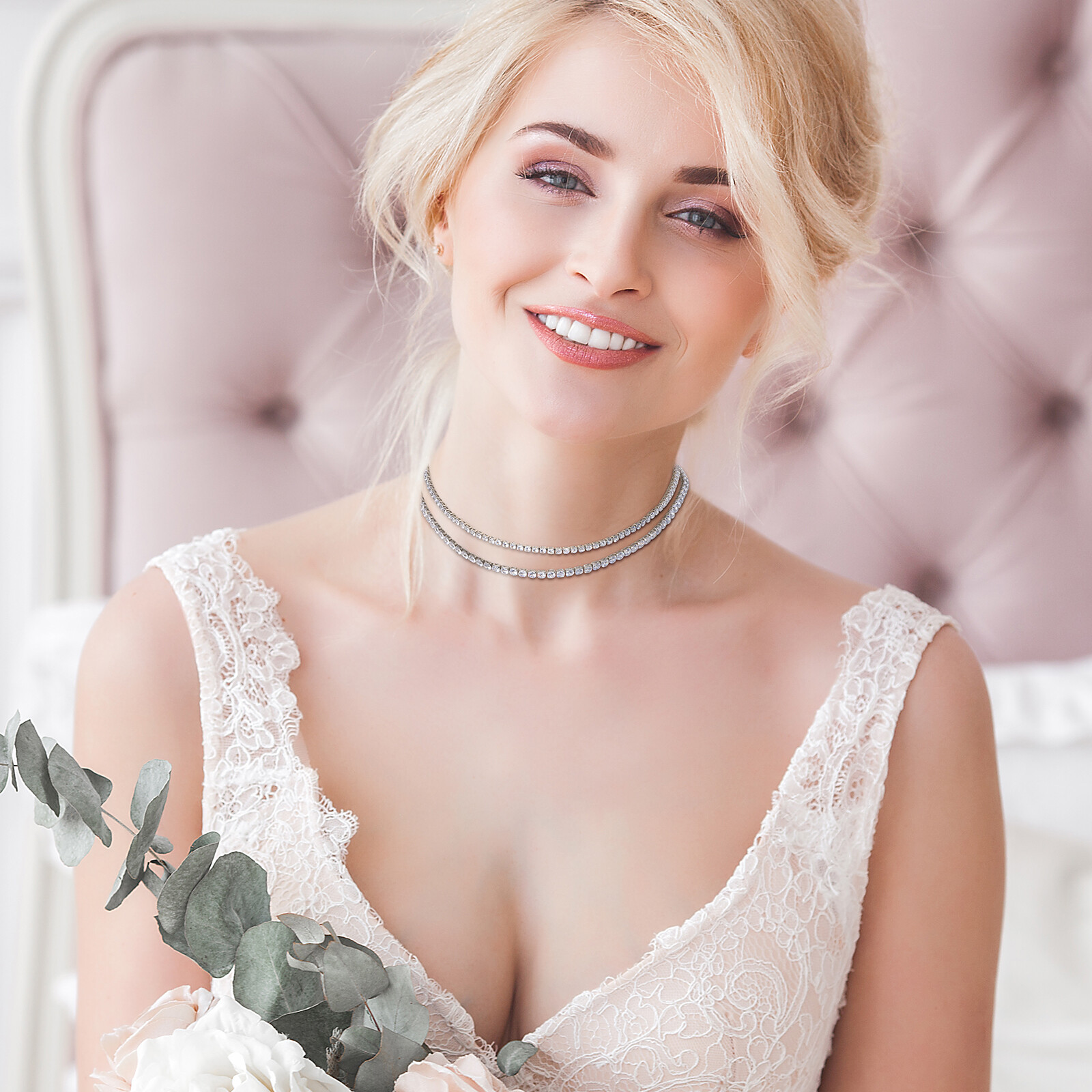 Women’s Classic Tennis Necklace Sparkling 3/4mm Cubic Zirconia Adjustable Chain