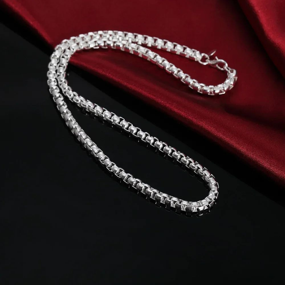 Hot Sale 925 Sterling Silver 4mm Round Grid Chain Necklace Woman Men Jewelry
