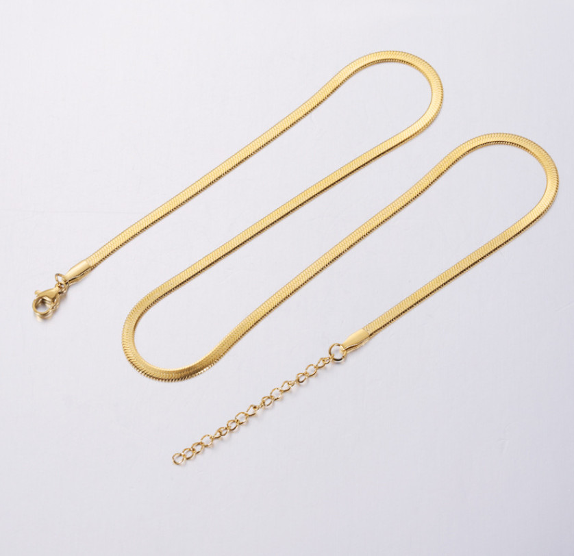 316L Stainless Steel Gold Silver Herringbone Adjustable Clavicle Chain Necklace