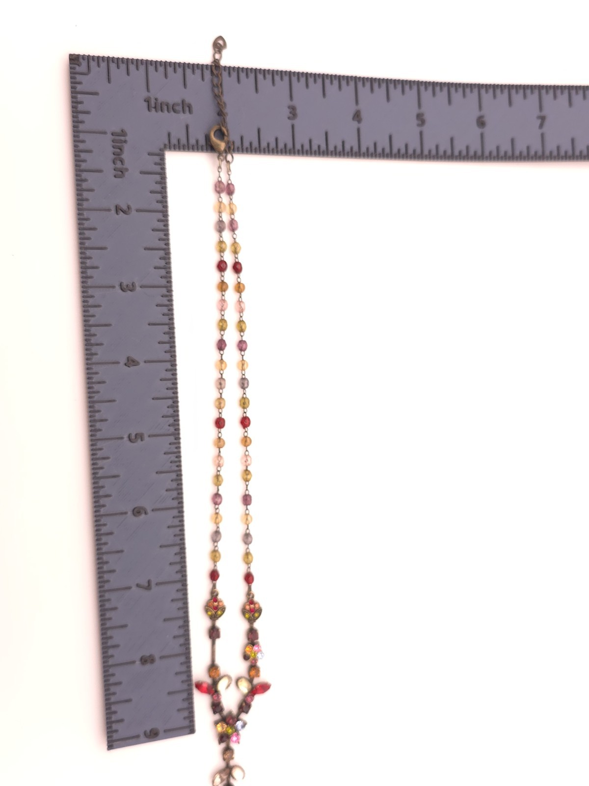 Vintage Multicolor Beaded Y-Drop Necklace Red Teardrop Crystal Floral Drop