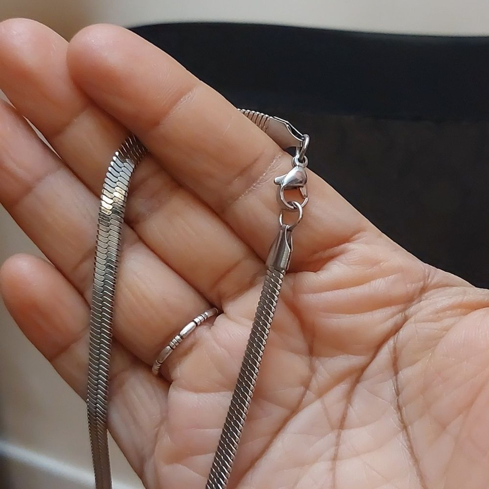 5mm Silver Tone Flat Wide Herringbone Chain Necklace 20 inches Long