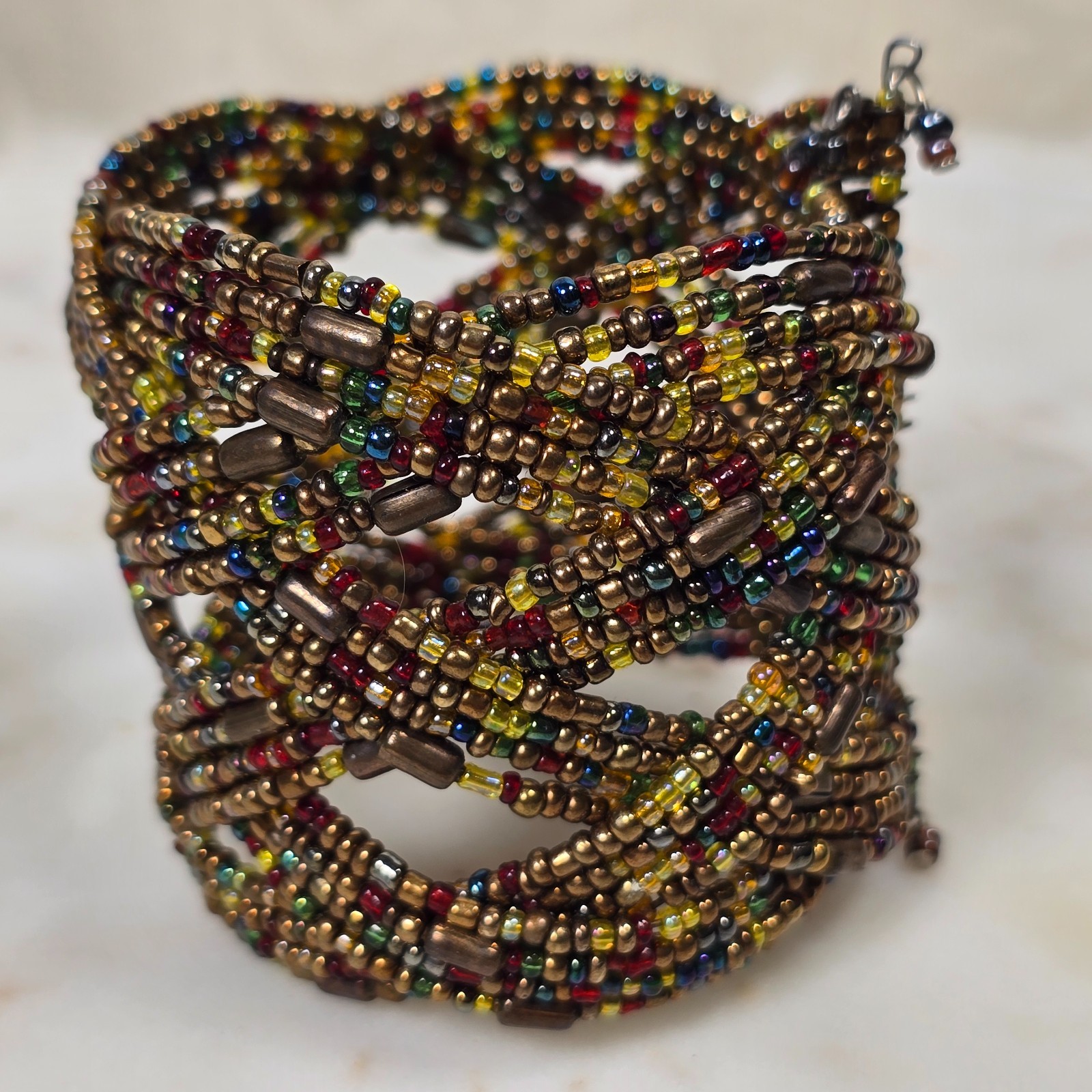 Vintage Handmade Artisan Beaded Braided Cuff Bracelet
