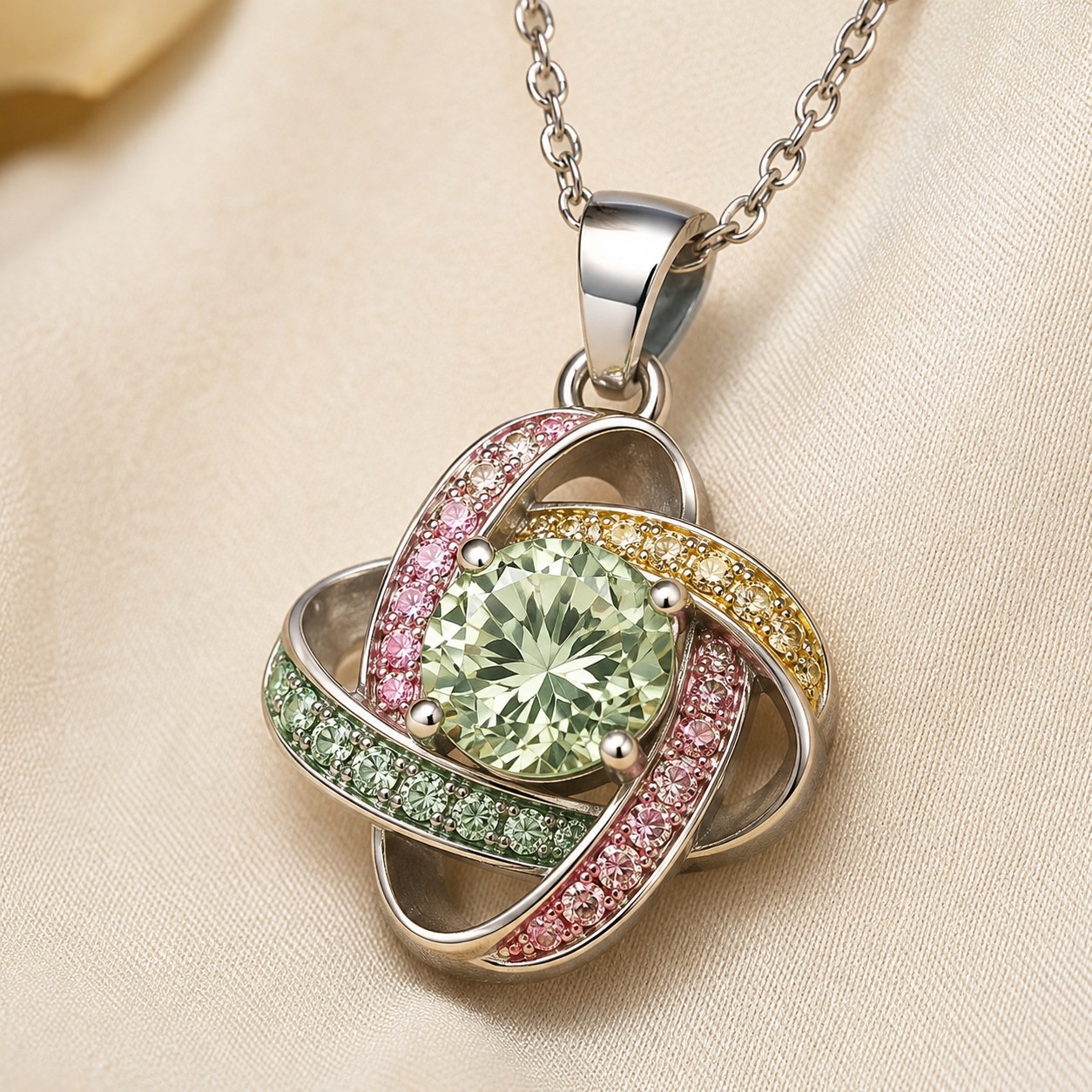 Infinity Knot Pendant Necklace Mint Green Crystal Multicolor Love Knot Jewelry